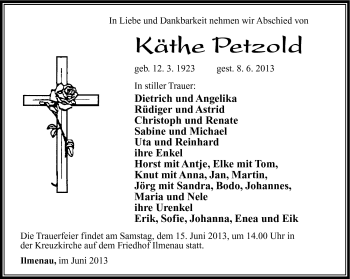 Traueranzeige von Käthe Petzold von Südthüringer Presse