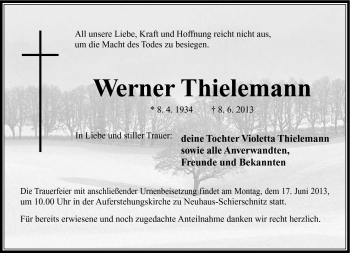 Traueranzeige von Werner Thielemann von Südthüringer Presse