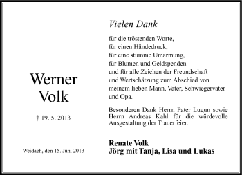 Traueranzeige von Werner Volk von Neue Presse Coburg