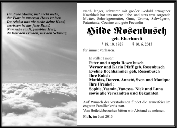 Traueranzeige von Hilde Rosenbusch von Südthüringer Presse