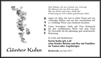 Traueranzeige von Günter Kuhn von Südthüringer Presse