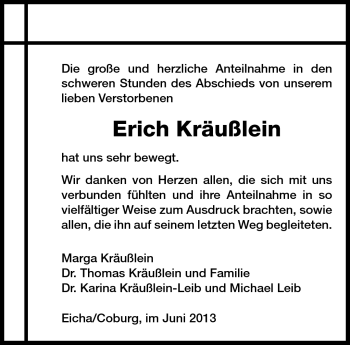 Traueranzeige von Erich Kräußlein von Neue Presse Coburg