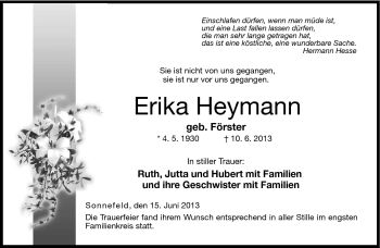 Traueranzeige von Erika Heymann von Neue Presse Coburg