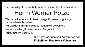 Traueranzeige von Werner Potzel von Frankenpost