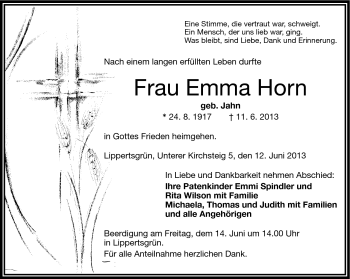 Traueranzeige von Emma Horn von Frankenpost