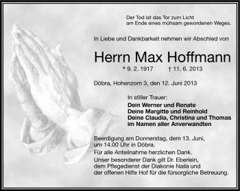 Traueranzeige von Max Hoffmann von Frankenpost