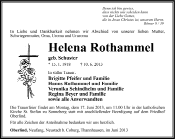 Traueranzeige von Helena Rothammel von Südthüringer Presse