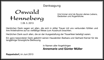 Traueranzeige von Oswald Henneberg von Südthüringer Presse