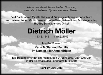 Traueranzeige von Dietrich Möller von Südthüringer Presse