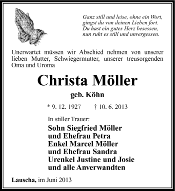 Traueranzeige von Christa Möller von Südthüringer Presse