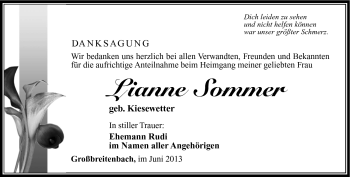 Traueranzeige von Lianne Sommer von Südthüringer Presse