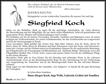 Traueranzeige von Siegfried Koch von Südthüringer Presse