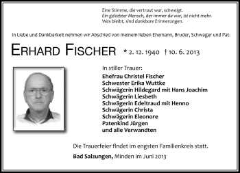 Traueranzeige von Erhard Fischer von Südthüringer Presse