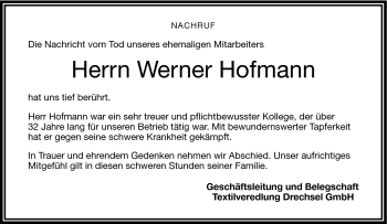 Traueranzeige von Werner Hofmann von Frankenpost