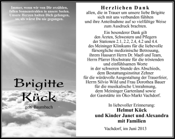 Traueranzeige von Birgitte Kück von Südthüringer Presse