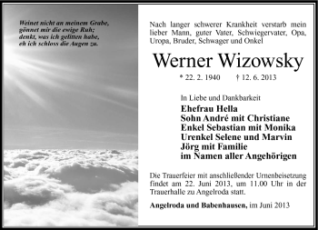 Traueranzeige von Werner Wizowsky von Südthüringer Presse