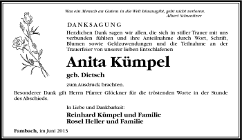 Traueranzeige von Anita Kümpel von Südthüringer Presse