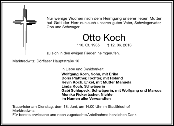 Traueranzeige von Otto Koch von Frankenpost