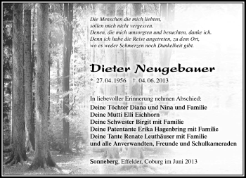 Traueranzeige von Dieter Neugebauer von Südthüringer Presse