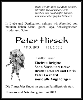 Traueranzeige von Peter Hirsch von Südthüringer Presse