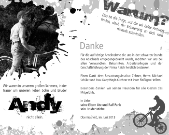 Traueranzeige von Andy Pank von Südthüringer Presse