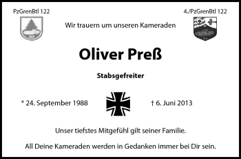 Traueranzeige von Oliver Preß von Frankenpost