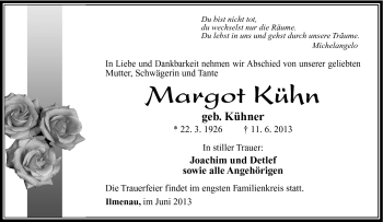 Traueranzeige von Margot Kühn von Südthüringer Presse