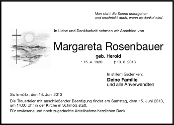 Traueranzeige von Margareta Rosenbauer von Neue Presse Coburg
