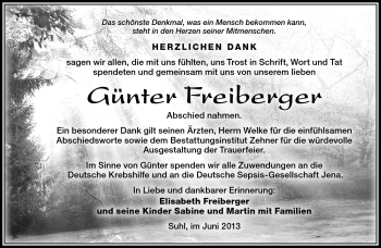 Traueranzeige von Günter Freiberger von Südthüringer Presse