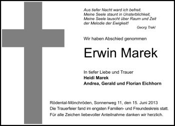 Traueranzeige von Erwin Marek von Neue Presse Coburg