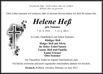 Traueranzeige von Helene Heß von Südthüringer Presse