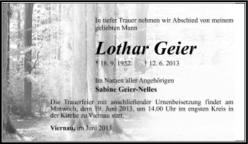 Traueranzeige von Lothar Geier von Südthüringer Presse