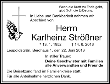 Traueranzeige von Karlheinz Strößner von Frankenpost