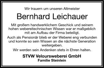 Traueranzeige von Bernhard Leichauer von Frankenpost