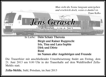 Traueranzeige von Jens Gerasch von Südthüringer Presse