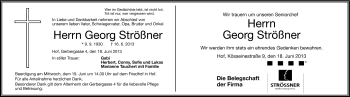 Traueranzeige von Georg Strößner von Frankenpost