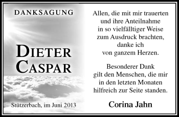 Traueranzeige von Dieter Caspar von Südthüringer Presse