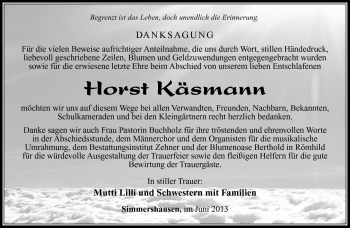 Traueranzeige von Horst Käsmann von Südthüringer Presse