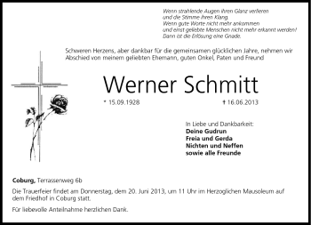 Traueranzeige von Werner Schmitt von Neue Presse Coburg