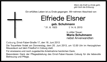Traueranzeige von Elfriede Elsner von Neue Presse Coburg