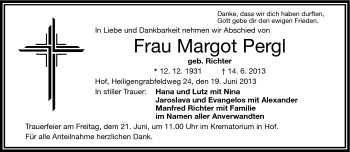 Traueranzeige von Margot Pergl von Frankenpost