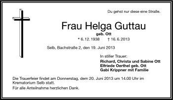 Traueranzeige von Helga Guttau von Frankenpost
