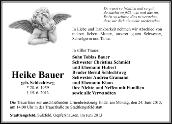 Traueranzeige von Heike Bauer von Südthüringer Presse