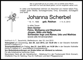 Traueranzeige von Johanna Scherbel von Neue Presse Coburg