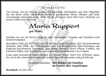 Traueranzeige von Maria Ruppert von Südthüringer Presse
