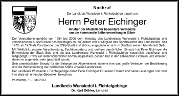 Traueranzeige von Peter Eichinger von Frankenpost