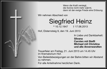 Traueranzeige von Siegfried Heinz von Frankenpost