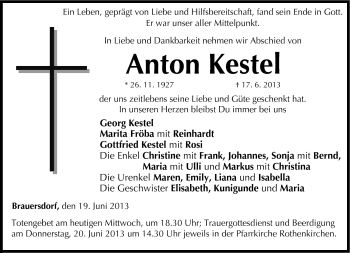 Traueranzeige von Anton Kestel von Neue Presse Coburg