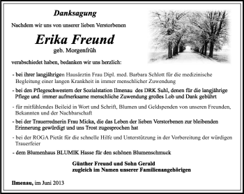 Traueranzeige von Erika Freund von Südthüringer Presse