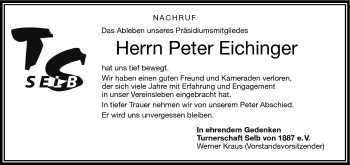 Traueranzeige von Peter Eichinger von Frankenpost